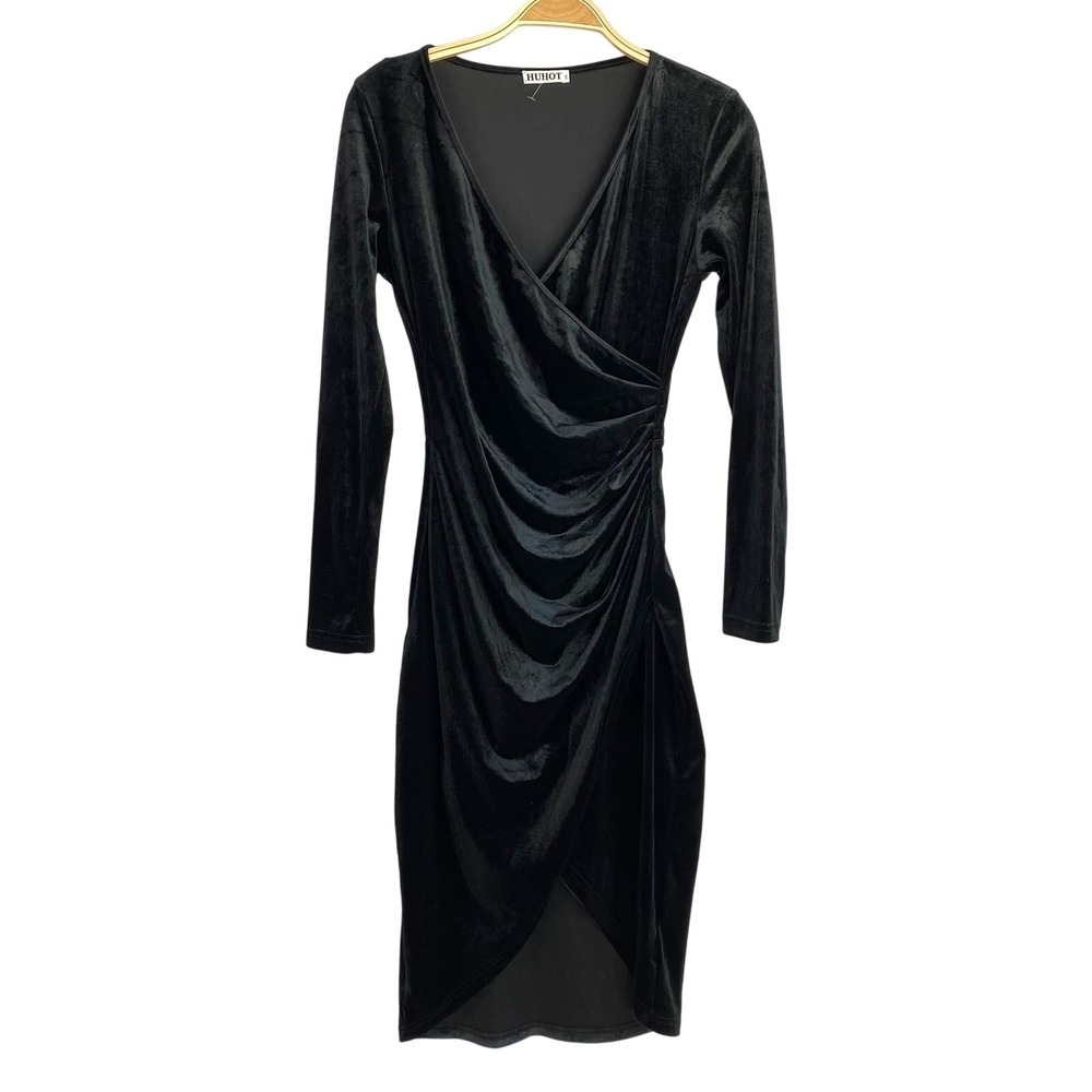 HUHOT Whimsigoth Velvet Holiday Dress Women S Black Ruched Witchy Goth NWOT